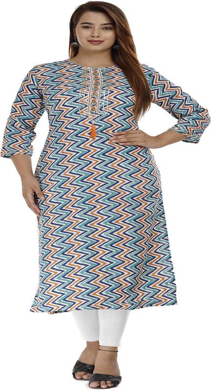 Women Printed Viscose Rayon Straight Kurta  (Multicolor, Blue)
