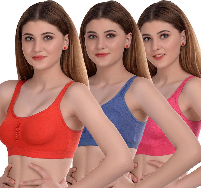 PIBU Bra Women Full Coverage Non Padded Bra  (Red, Blue, Pink)