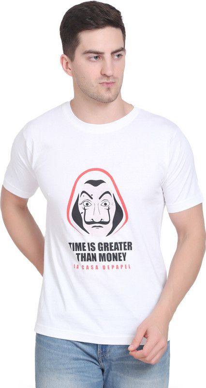 Time is Greater Than Money Round Neck Men Printed Round Neck Pure Cotton White T-Shirt