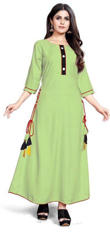 Dyed Cotton Rayon Stitched Anarkali Gown  (Light Green)