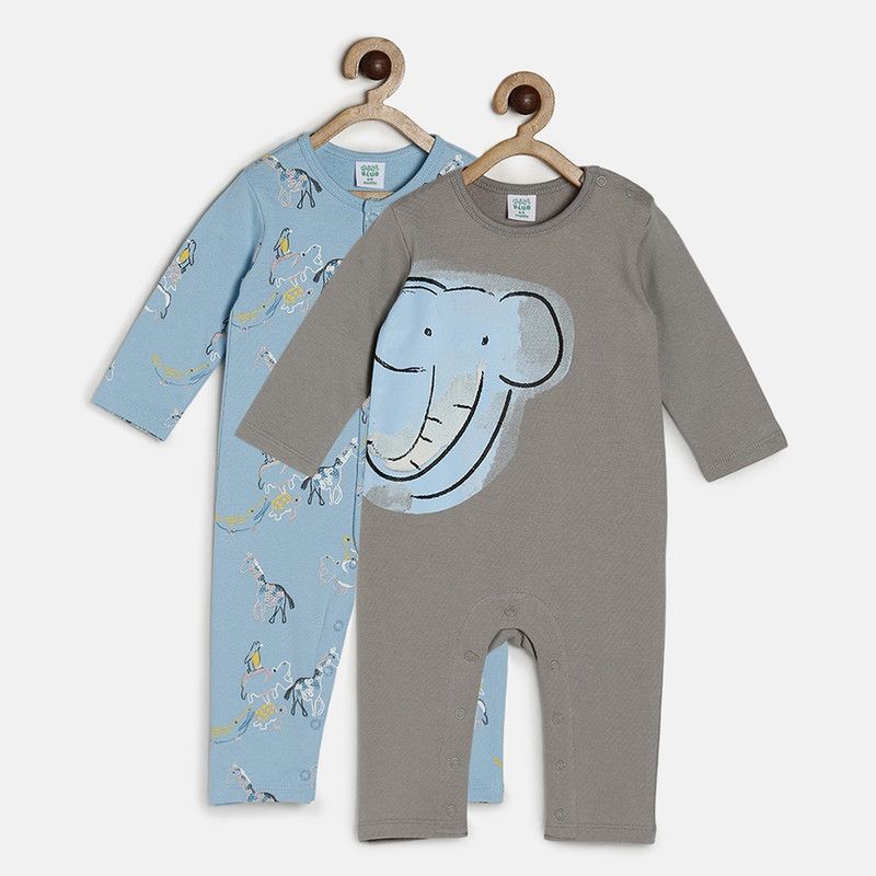 Romper For Baby Boys Printed Pure Cotton  (Multicolor, Pack of 2)
