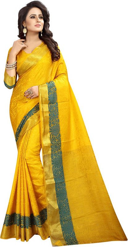 Self Design Kanjivaram Silk Blend, Cotton Blend Saree  (Yellow)