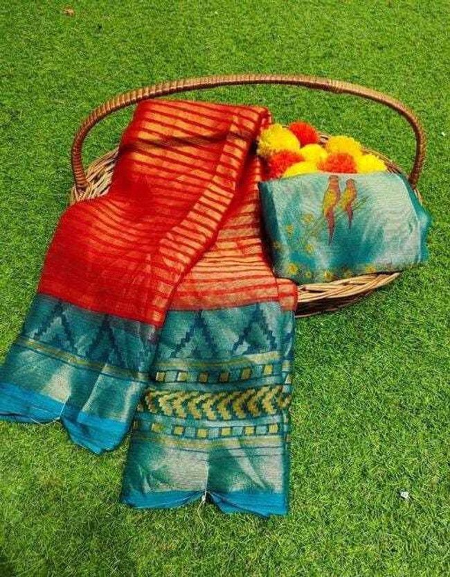 Woven Daily Wear Brasso Saree  (Red)