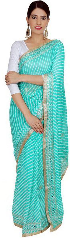 Embellished Leheria Chiffon Saree  (Light Green)