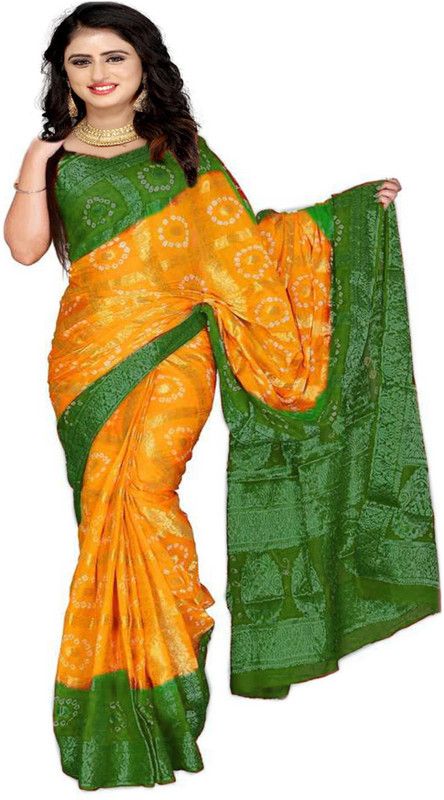 Self Design, Printed, Woven Bandhani Jacquard, Art Silk Saree  (Green, Yellow)