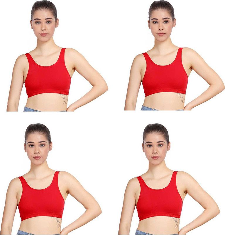 Pack of 4 Women Sports Non Padded Bra  (Red)