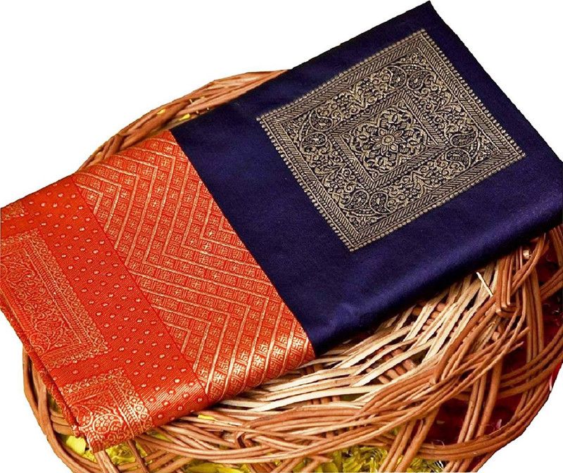 Daily Wear Pure Silk Saree  (Blue, Red)