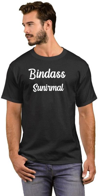 Bindass Sunirmal Men Printed Round Neck Cotton Blend Black T-Shirt
