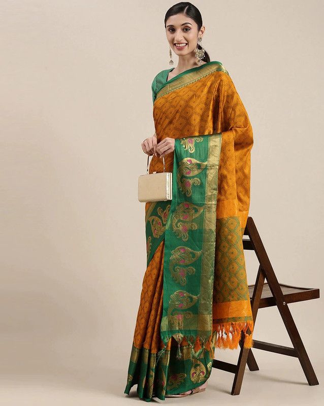 Self Design Maheshwari Pure Silk, Cotton Silk Saree  (Gold)