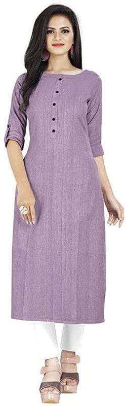 Women Washed Linen A-line Kurta  (Purple)