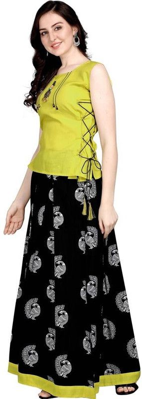 Women Top and Skirt Set Cotton Silk, Crepe