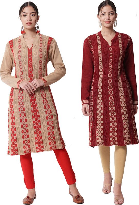 Pack of 2 Women Solid Wool Flared Kurta  (Multicolor)