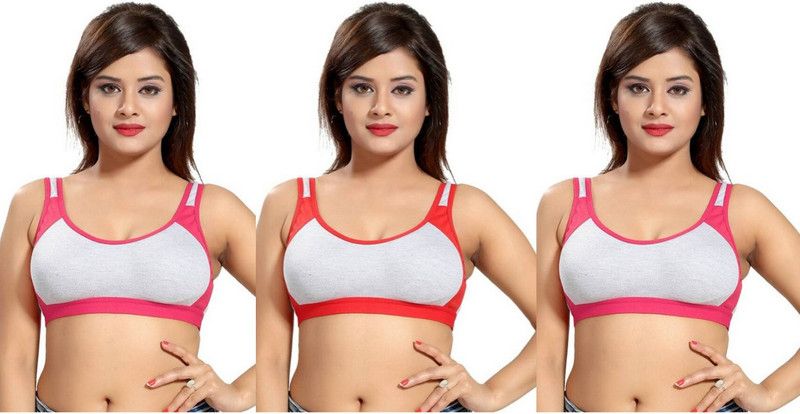 Pack of 3 Women Sports Non Padded Bra  (Red, Pink)