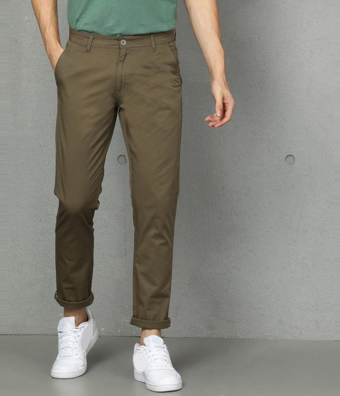 Regular Fit Men Pure Cotton Brown Pure Cotton Trousers