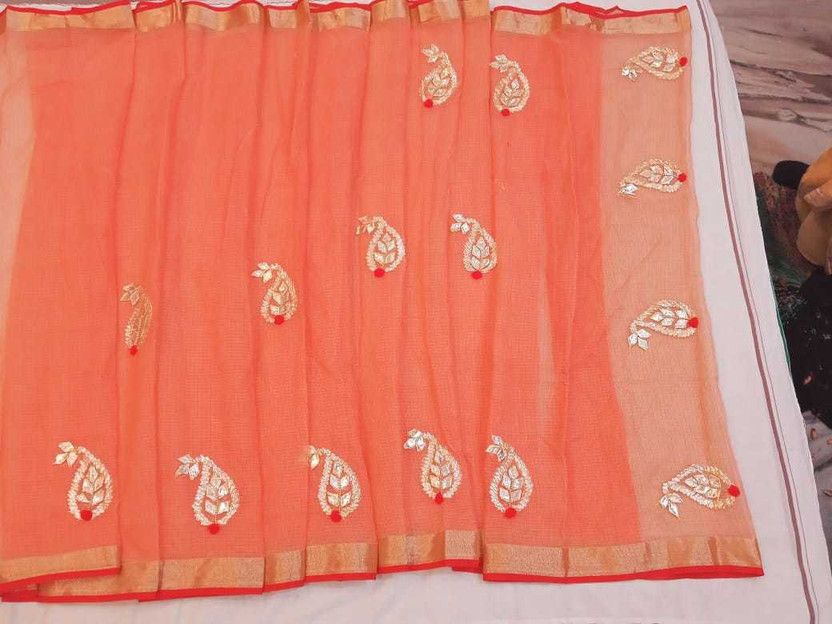 Self Design Patola Dupion Silk Saree  (Green, Pink, Orange, Yellow)