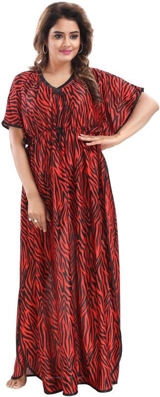 Women Night Dress  (Maroon, Black)