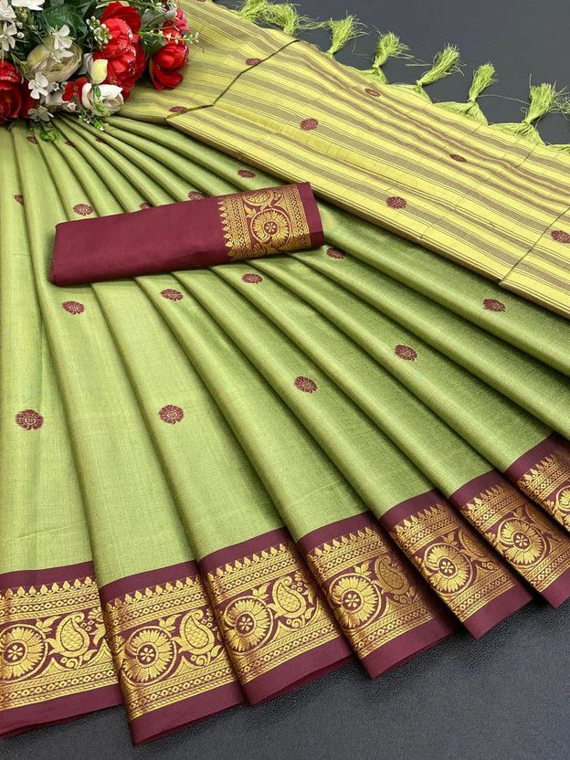 Printed Maheshwari Pure Silk, Cotton Silk Saree  (Light Green)