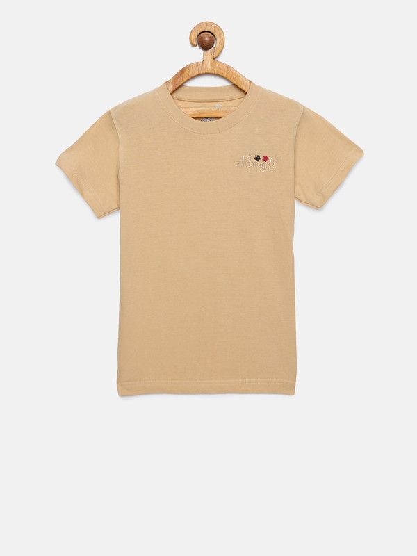 Boys Solid Cotton Blend T Shirt  (Beige, Pack of 1)