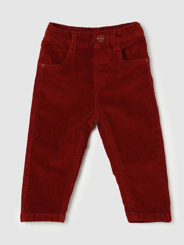 Baby Boys Regular Fit Maroon Cotton Blend Trousers