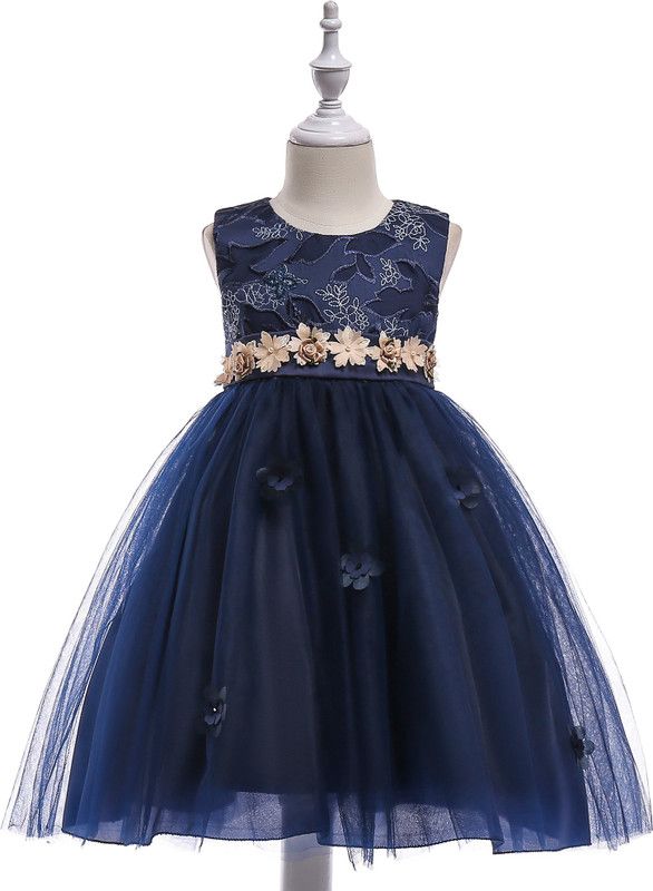 Disney Princess Girls Midi/Knee Length Party Dress  (Dark Blue, Sleeveless)