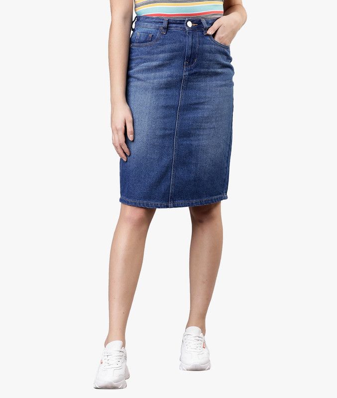 Women Solid Pencil Light Blue Skirt