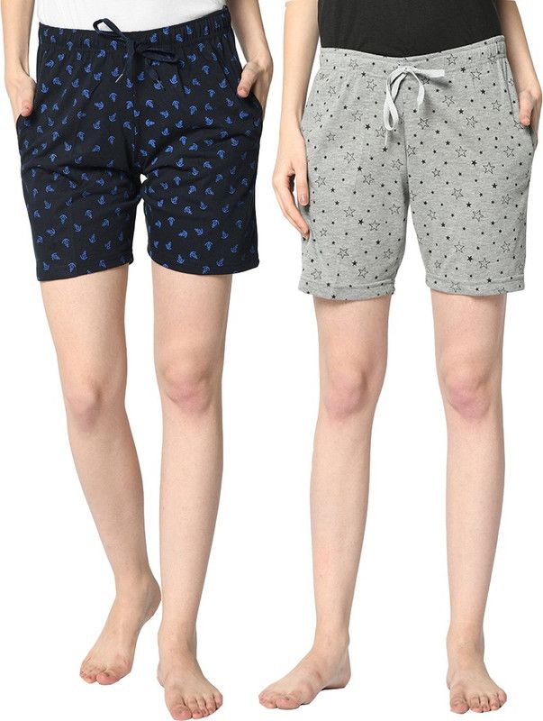Pack of 2 Printed Women Multicolor Basic Shorts