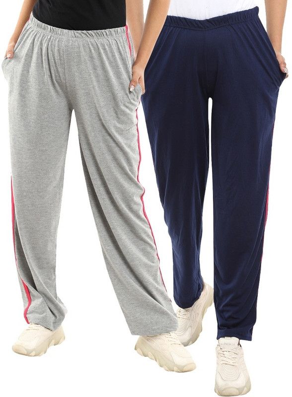 Pack of 2 Women Solid Grey, Grey Track Pants