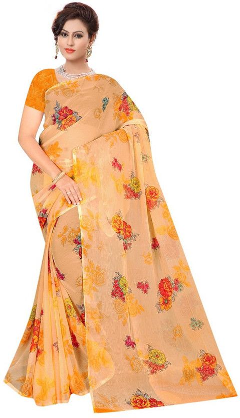 Floral Print Daily Wear Art Silk Saree  (Orange)