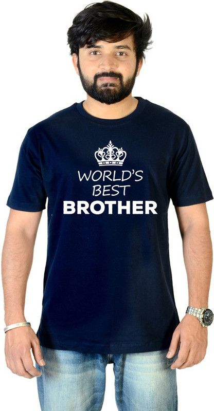 Worlds Best Brother Men Printed Round Neck Pure Cotton Dark Blue T-Shirt