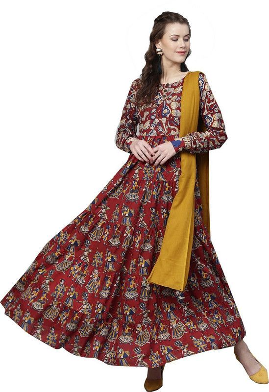 Pack of 2 Women Printed Pure Cotton Anarkali Kurta  (Maroon)