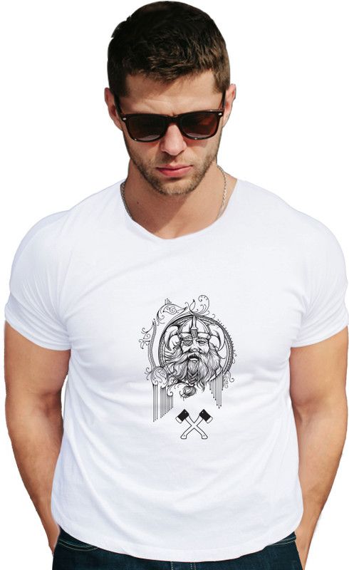 Ancient old man axe Men Graphic Print Round Neck Cotton Blend White T-Shirt