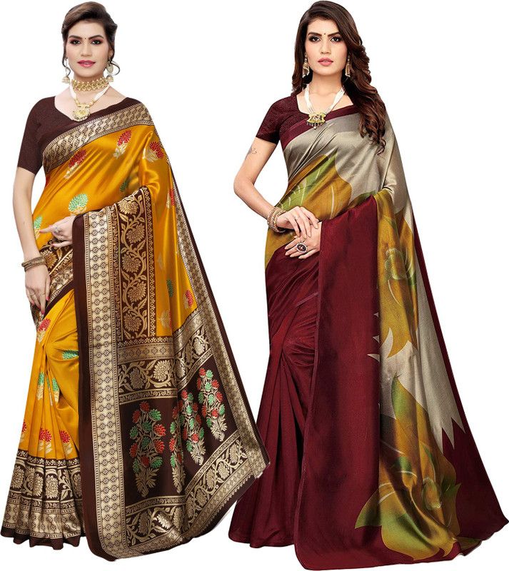 Kanjivaram Silk Blend Saree  (Pack of 2, Multicolor)