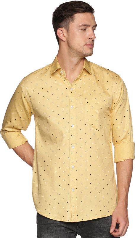 Men Polka Print Casual Yellow Shirt