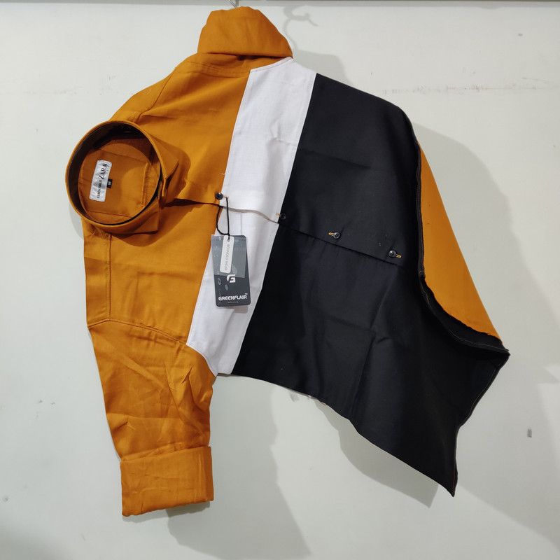 Men Color Block Formal Yellow Shirt