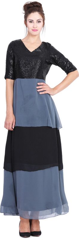 Women Gown Black, Grey Dress