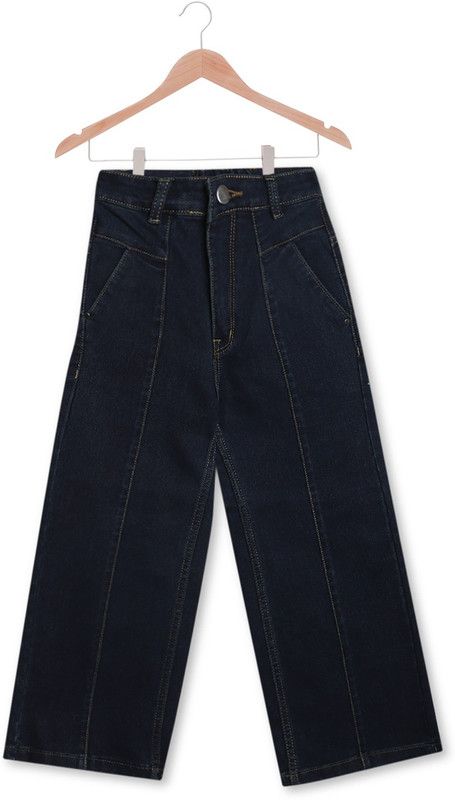 Girls Flared High Rise Dark Blue Jeans