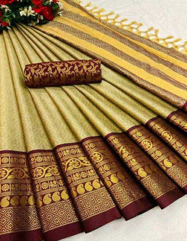 Bollywood Jacquard, Cotton Silk Saree  (Cream)