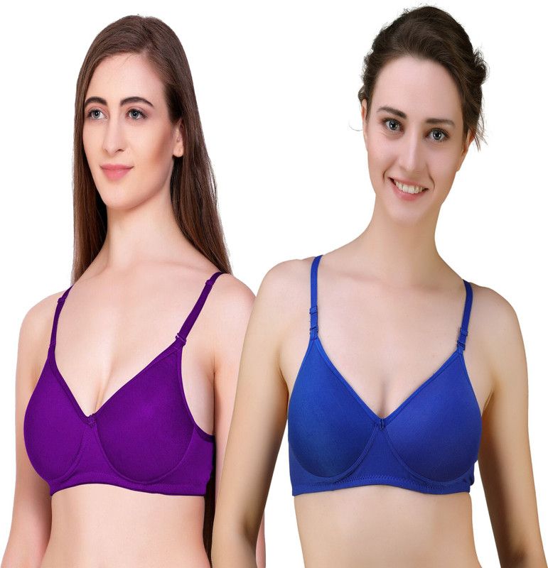 Pack of 2 Women Bralette Heavily Padded Bra  (Purple, Blue)