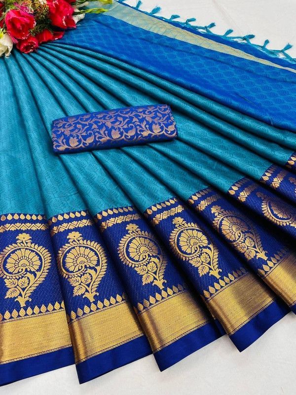 Daily Wear Art Silk, Cotton Silk Saree  (Blue)