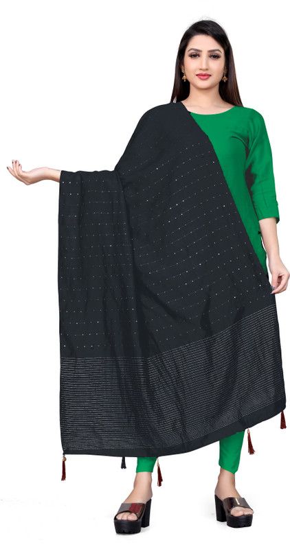 Cotton Blend Striped Black Women Dupatta