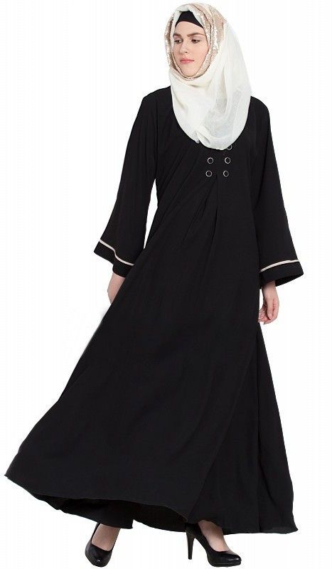 Ayeza Naqab Collection latest A line abaya front show button for women & girl Crepe Abaya With Hijab  (Black)