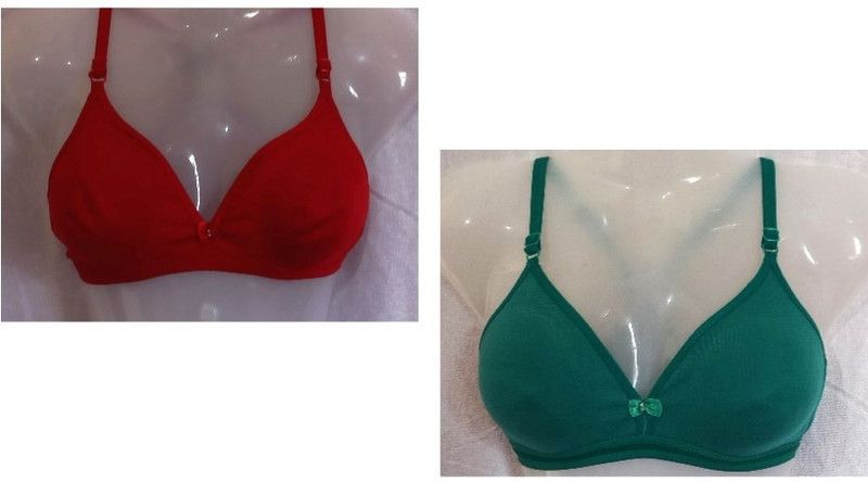 Women T-Shirt Non Padded Bra  (Red, Green)