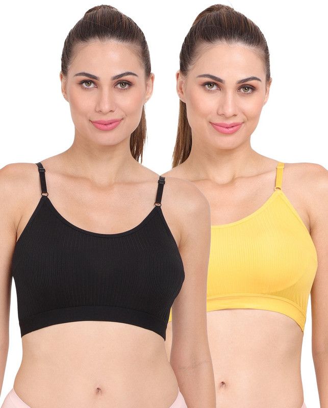 Pack of 2 Women Sports Lightly Padded Bra  (Black, Yellow)