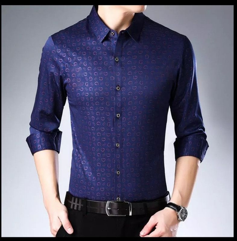 Men Printed Casual Dark Blue Shirt