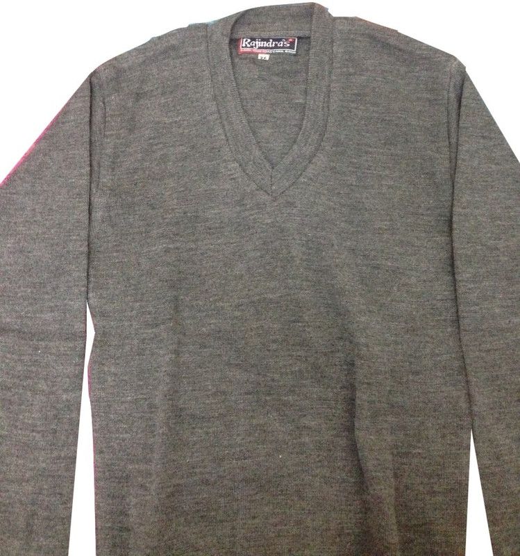 Men Self Design V-neck Grey Sweater