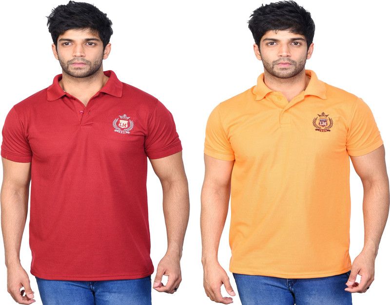 Solid Men Maroon, Orange T-Shirt  (Pack of 2)