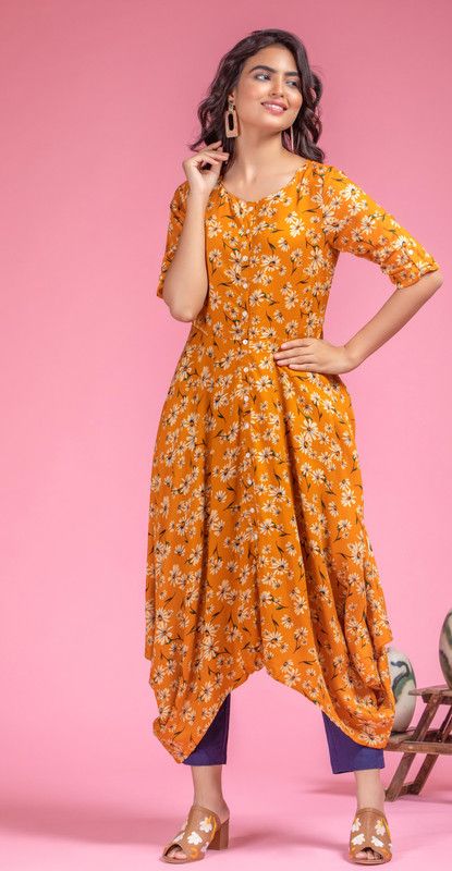 Women Asymmetric Orange Dress