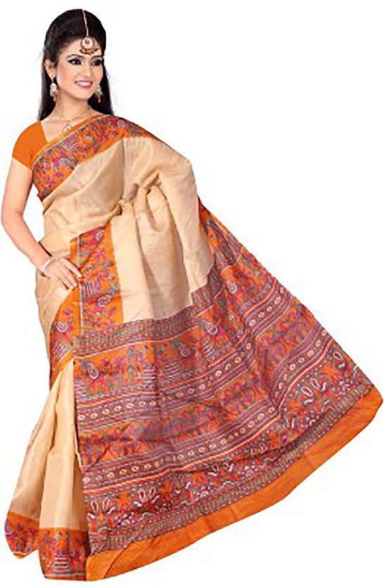 Printed Bollywood Art Silk Saree  (Beige)
