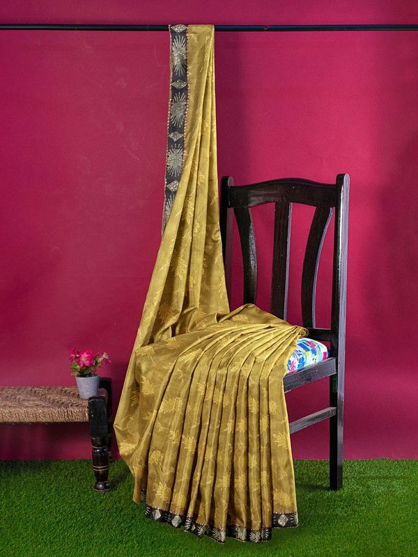 Woven Fashion Lycra Blend Saree  (Yellow)