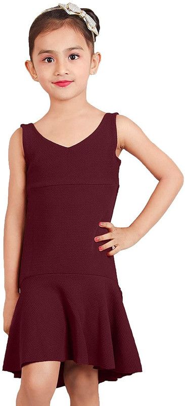 Girls Midi/Knee Length Party Dress  (Maroon, Sleeveless)